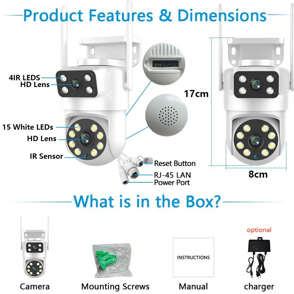 CWQ8216, Wireless, wired network port, full-colour night vision